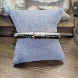 Park Lane Marble White and Black Crystal Hinged Bangle Bracelet